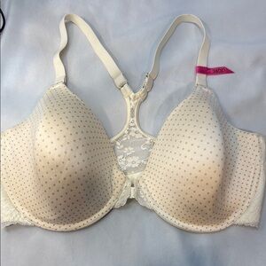 Maidenform Polka Dot Lace Bra - Cream, racerback, front close, 38DD, New